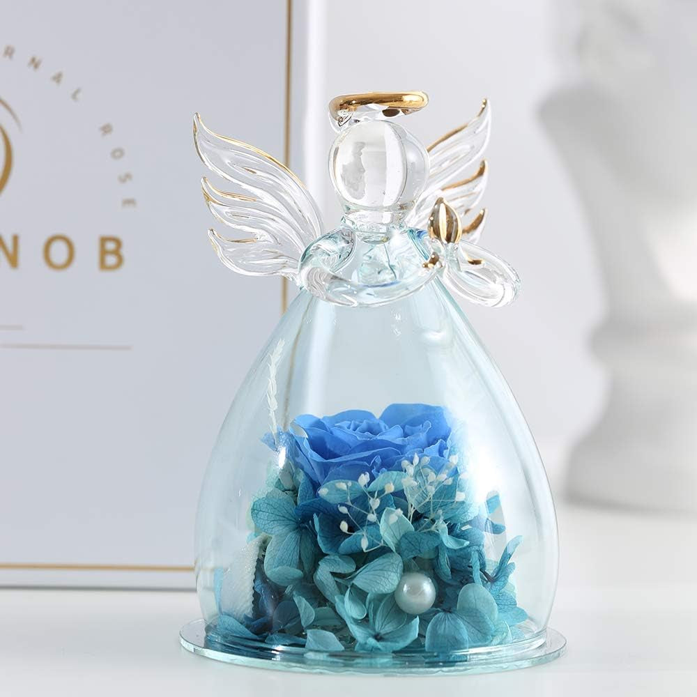 Valentines Day Gifts for Wife Mother Day Rose Gift Birthday Gift for Women Angel Gifts for Her Artificial Flowers in a Glass Dome Angel Gift Idea for Her Forever Rose Anniversary Wedding Gifts