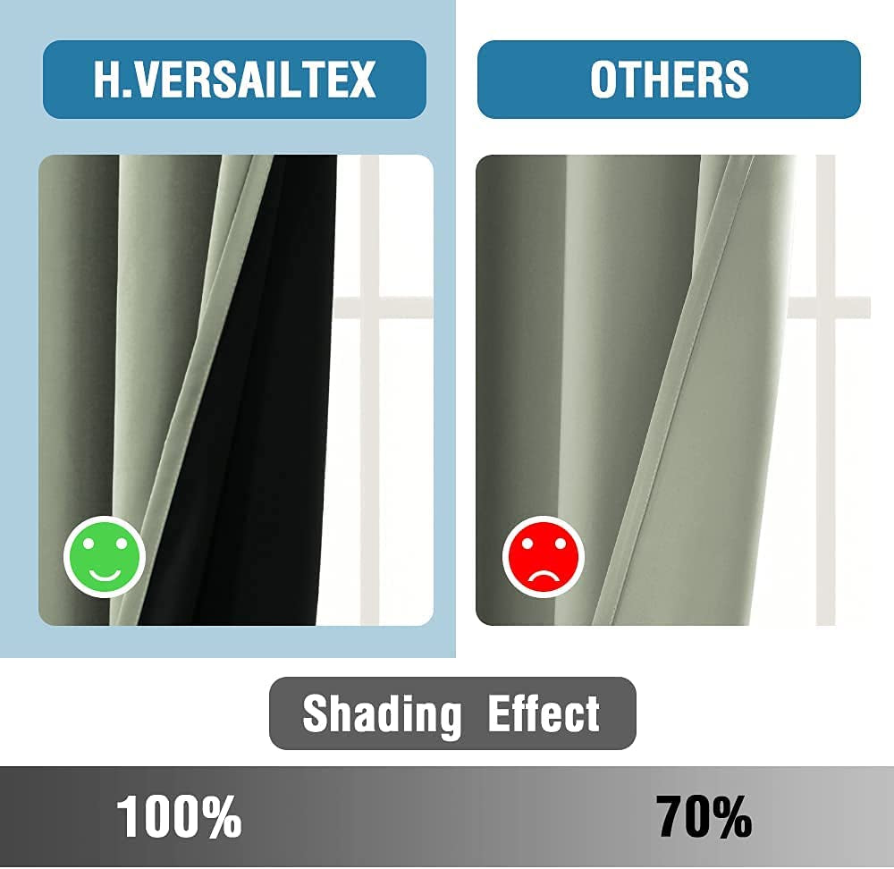 100% Blackout Curtains for Bedroom Thermal Insulated Blackout Curtains 54 Inch Length Heat and Full Light Blocking Curtains for Living Room with Black Liner 2 Panels Set, Light Sage