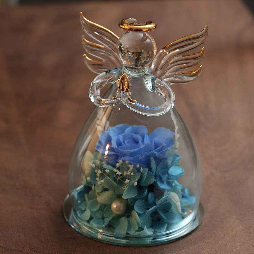 Valentines Day Gifts for Wife Mother Day Rose Gift Birthday Gift for Women Angel Gifts for Her Artificial Flowers in a Glass Dome Angel Gift Idea for Her Forever Rose Anniversary Wedding Gifts