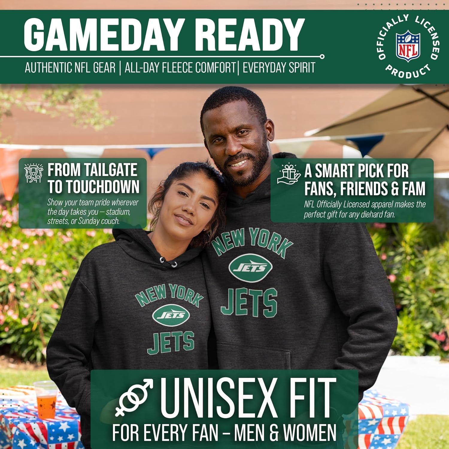 NFL Gameday Hoodie Pullover Sweatshirt for Men and Women | Officially Licensed NFL Gameday Fleece Pullover - Kangaroo Pocket, Ribbed Cuffs, Drawstring Hood, Unisex Fit