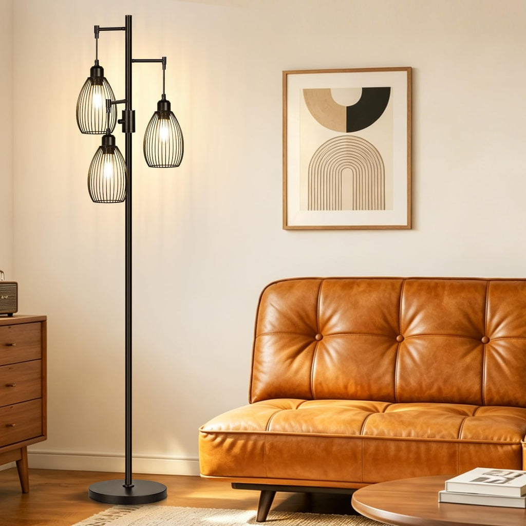 68’’ Dimmable Floor Lamp, 3 X 800LM LED Edison Bulbs Included, Industrial Floor Lamps for Living Room, Rustic Tall Lamps Standing Lamp for Bedrooms Living Room