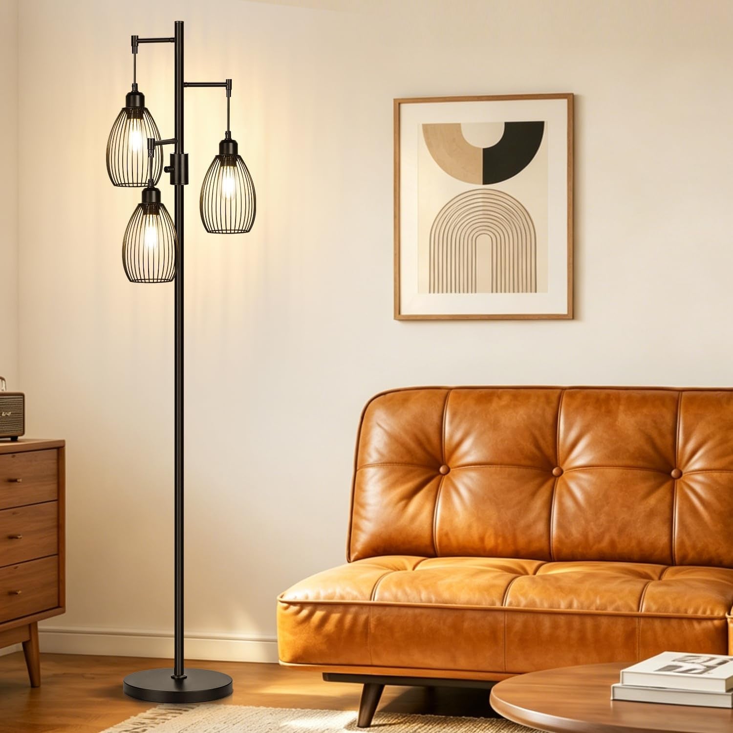 68’’ Dimmable Floor Lamp, 3 X 800LM LED Edison Bulbs Included, Industrial Floor Lamps for Living Room, Rustic Tall Lamps Standing Lamp for Bedrooms Living Room
