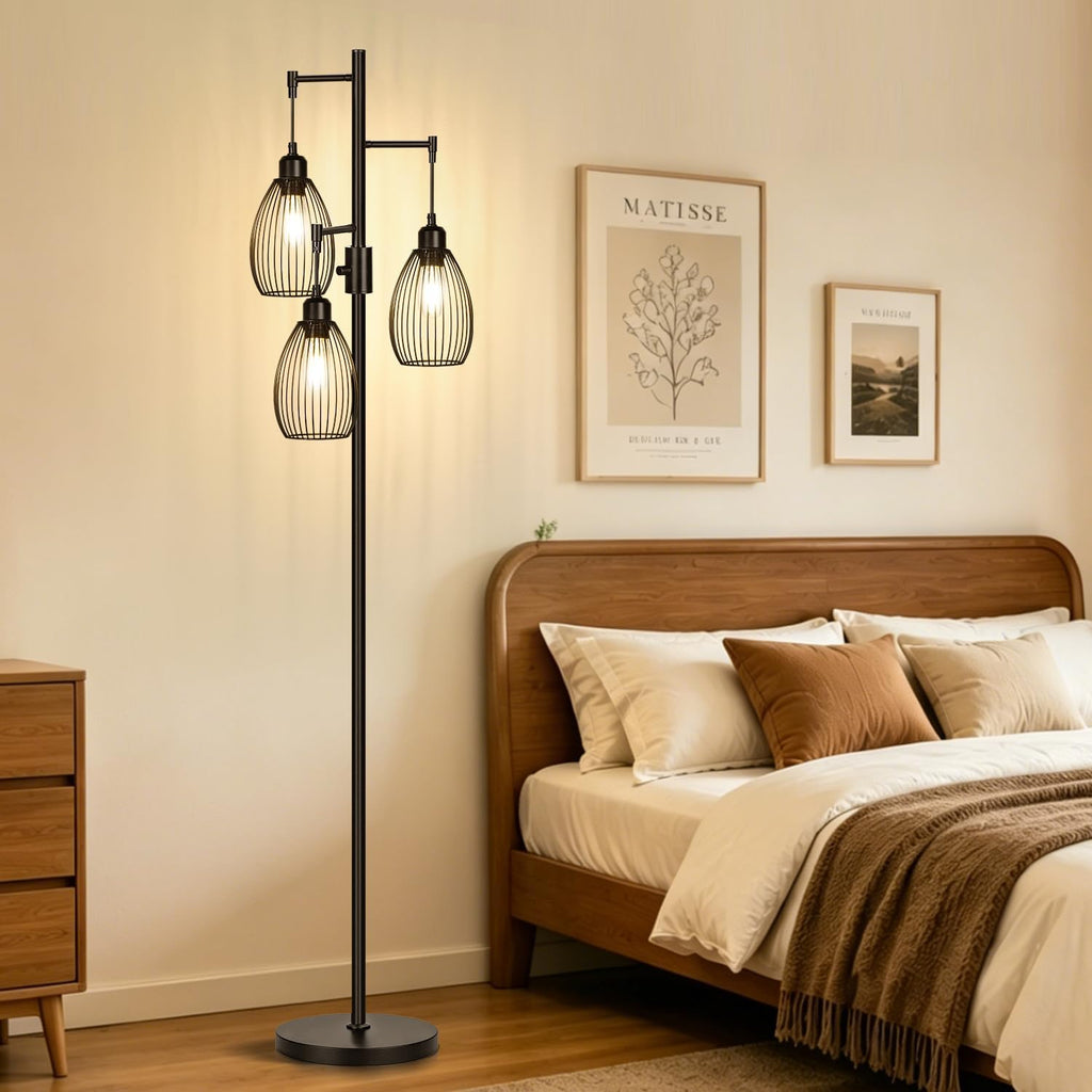 68’’ Dimmable Floor Lamp, 3 X 800LM LED Edison Bulbs Included, Industrial Floor Lamps for Living Room, Rustic Tall Lamps Standing Lamp for Bedrooms Living Room