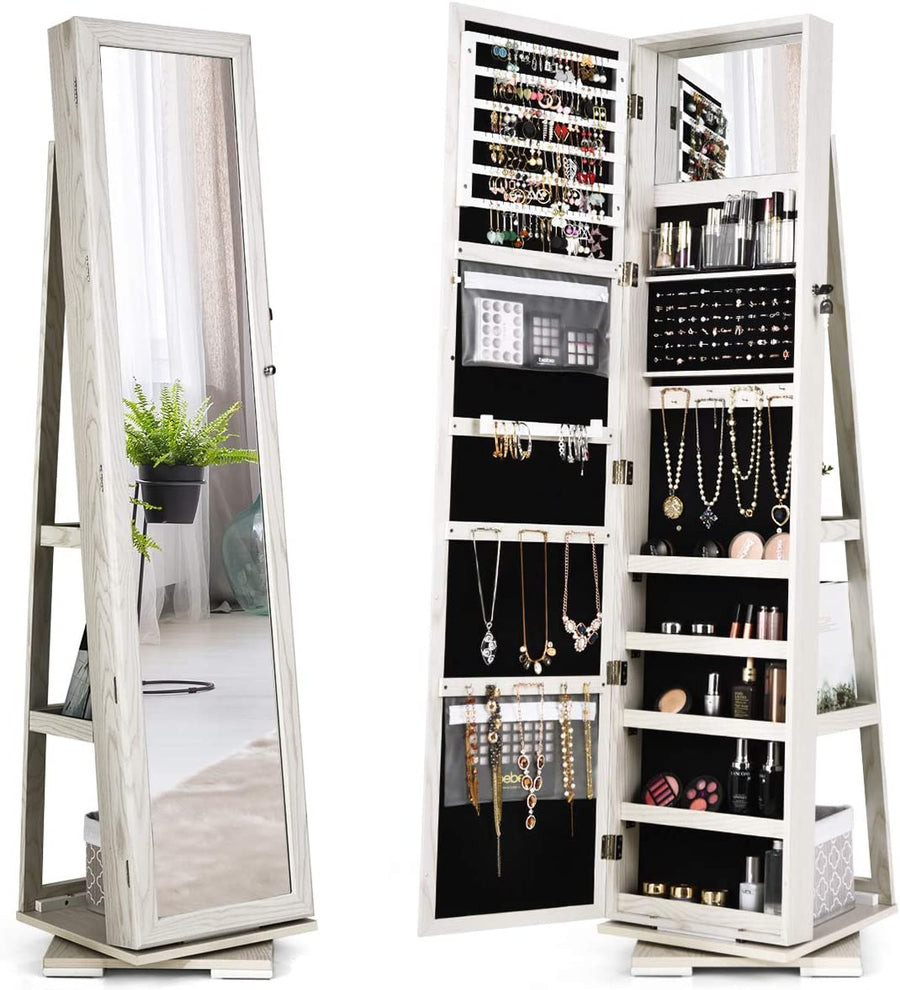 360° Swivel Jewelry Armoire with Full-Length Mirror – Lockable