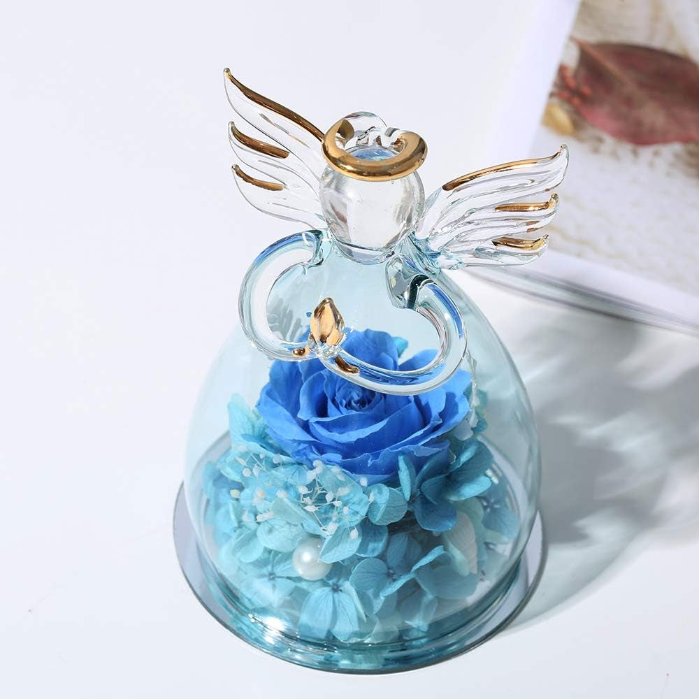 Valentines Day Gifts for Wife Mother Day Rose Gift Birthday Gift for Women Angel Gifts for Her Artificial Flowers in a Glass Dome Angel Gift Idea for Her Forever Rose Anniversary Wedding Gifts