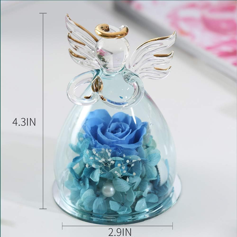 Valentines Day Gifts for Wife Mother Day Rose Gift Birthday Gift for Women Angel Gifts for Her Artificial Flowers in a Glass Dome Angel Gift Idea for Her Forever Rose Anniversary Wedding Gifts