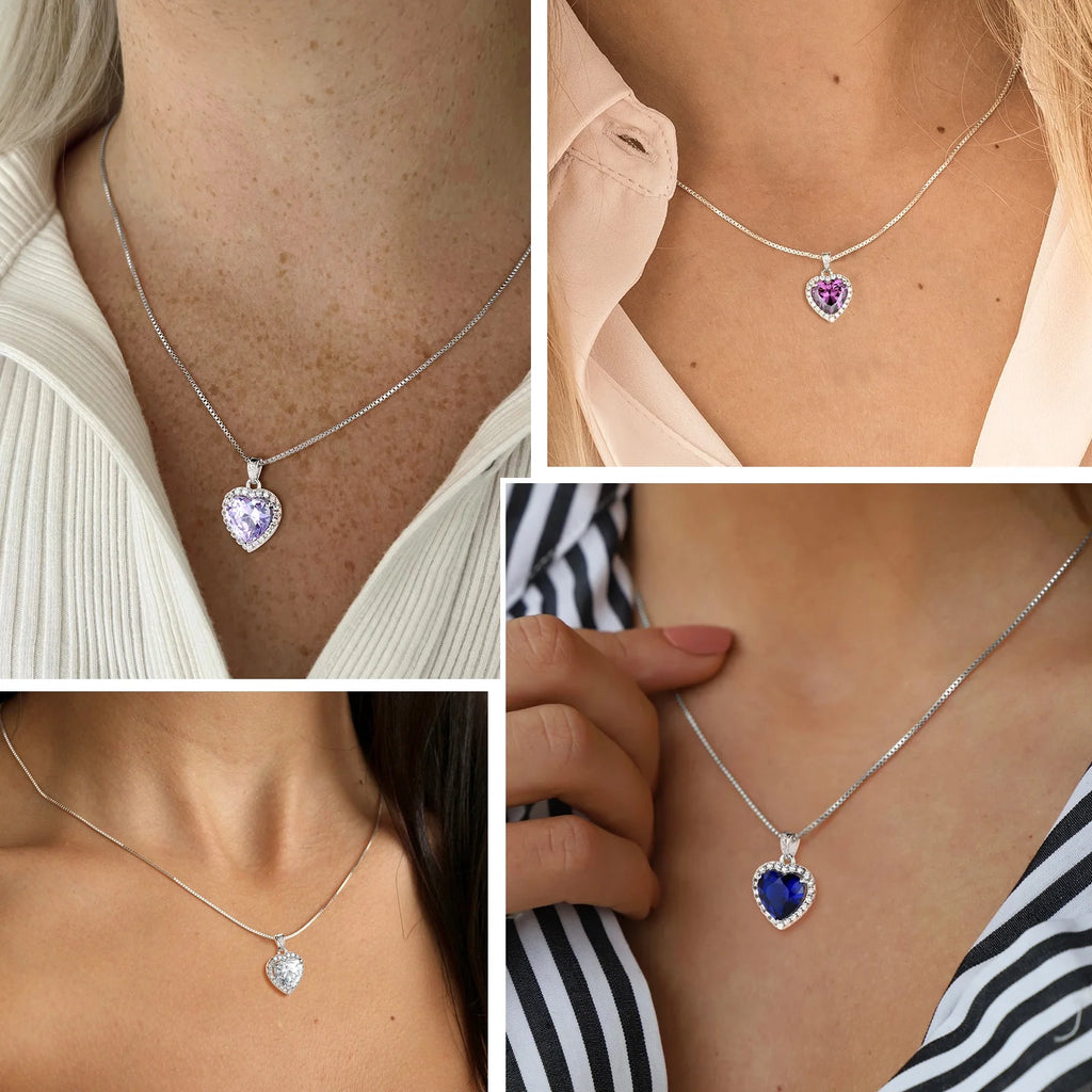 Heart Jewelry Sets Women Diamond April Birthstone Jewelry Set Necklace Earrings 925 Sterling Silver Fine Jewelry Valentines Birthday Mother'S Day Gift for Her