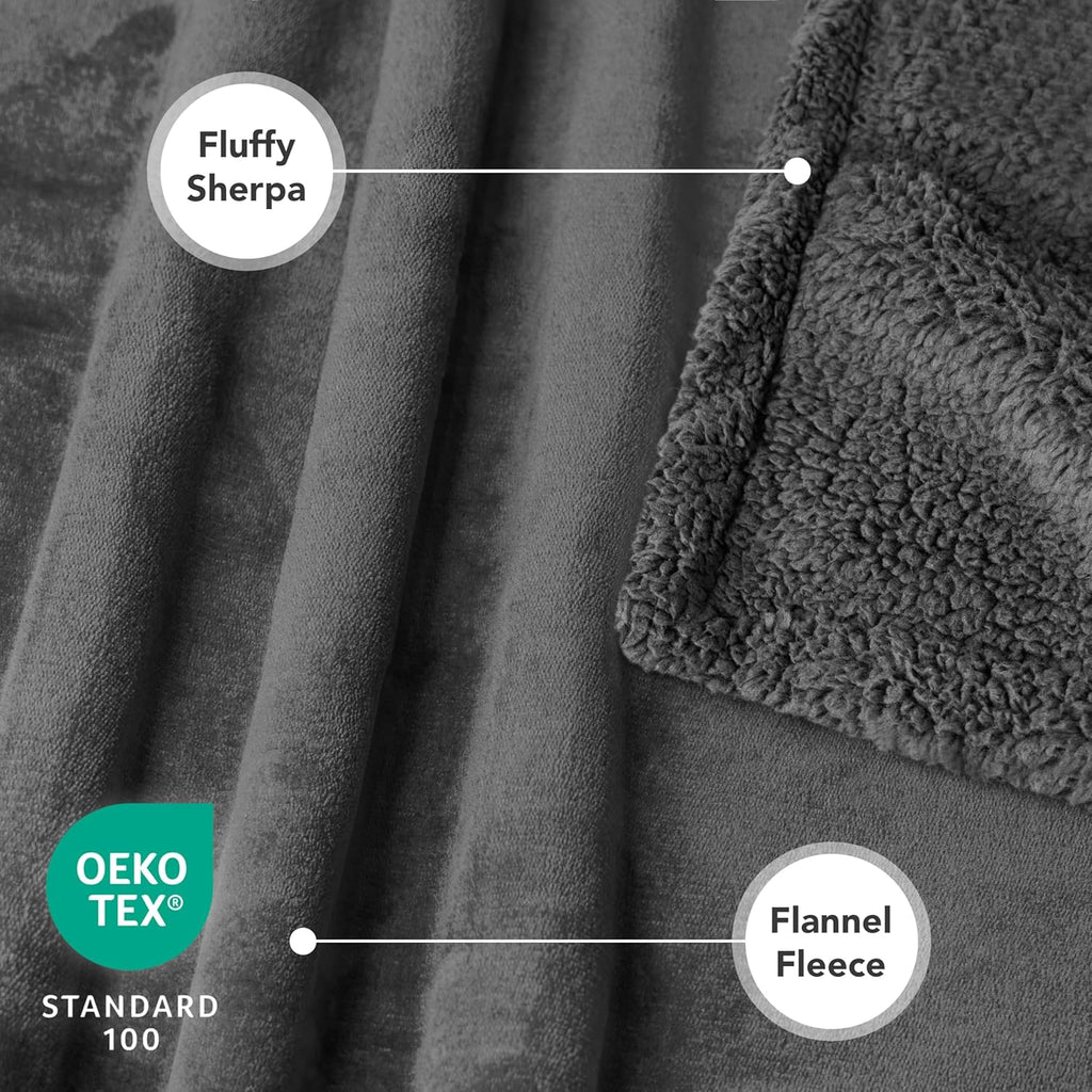 Waterproof Dog Blanket for Couch, Queen 90X90, Pee Proof Sherpa Fleece Reversible Pet Throw, Furniture Protector for Bed Sofa, Soft Washable Cover for Large Dogs Cats, Grey Sherpa