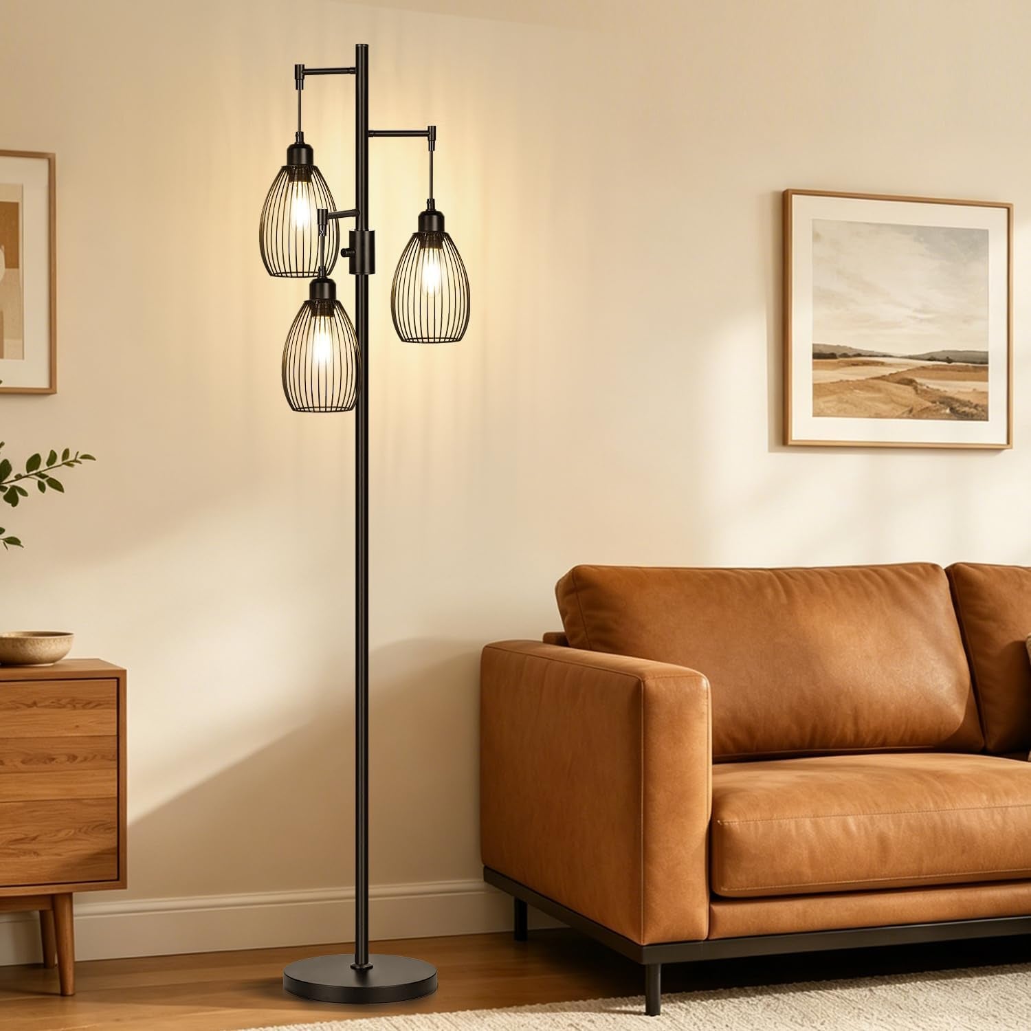68’’ Dimmable Floor Lamp, 3 X 800LM LED Edison Bulbs Included, Industrial Floor Lamps for Living Room, Rustic Tall Lamps Standing Lamp for Bedrooms Living Room
