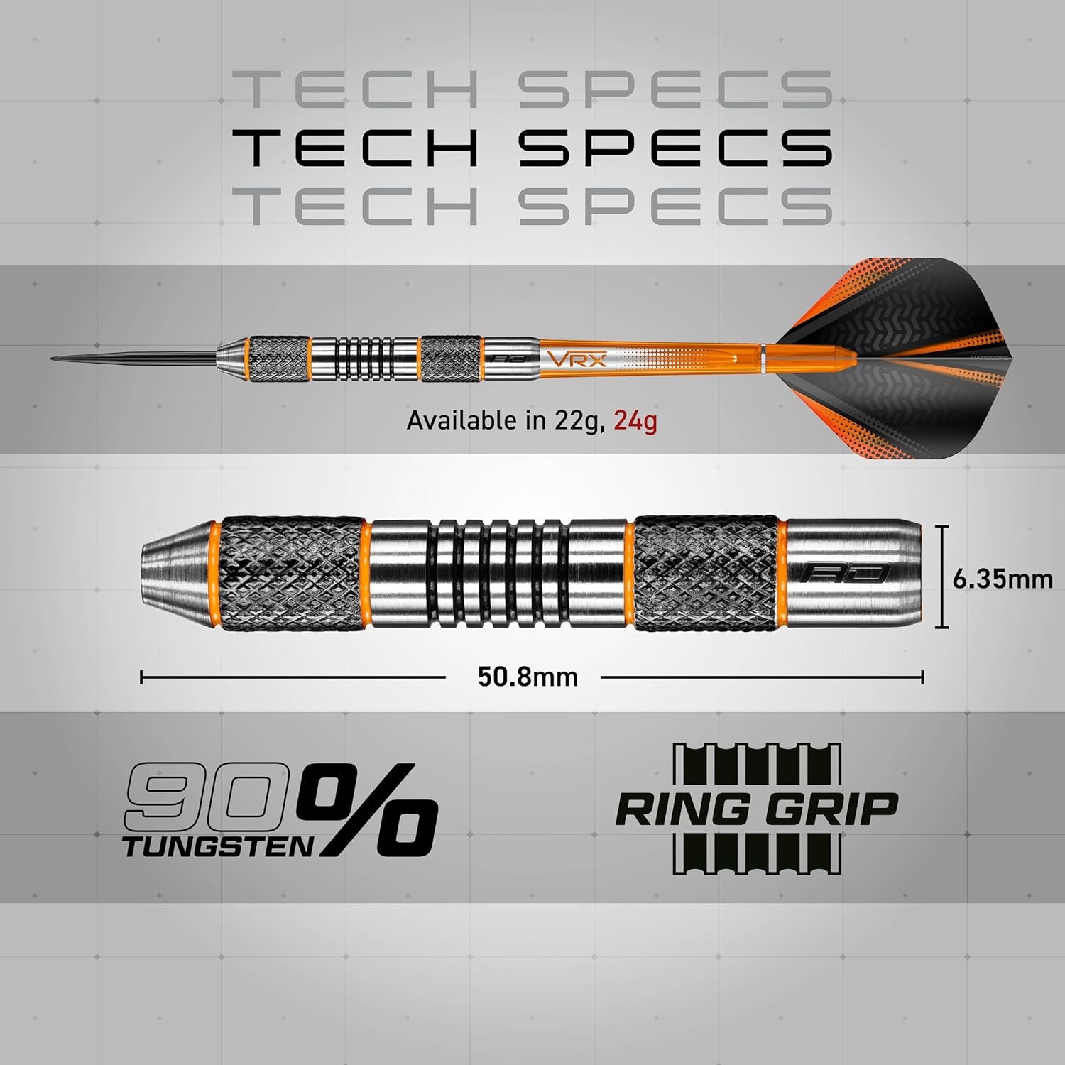 Amberjack Professional Darts Set - 90% Tungsten Darts with Flights & Shafts - Available in Multiple Barrel Designs, Soft Tip 18G and Steel Tip 22G - 30G