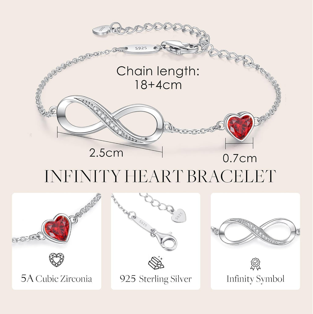 925 Sterling Silver Infinity Birthstone Bracelet Jewelry Gift for Women | Hypoallergenic,Non Tarnish,Heart Cz,Nickel-Free & Lead-Free,Anniversary Christmas Birthday Idea Gifts for Wife Girlfriend Her