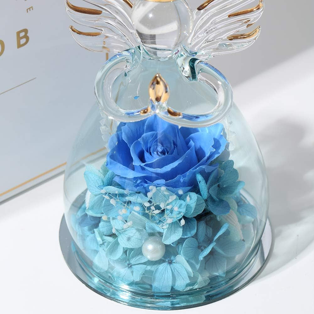 Valentines Day Gifts for Wife Mother Day Rose Gift Birthday Gift for Women Angel Gifts for Her Artificial Flowers in a Glass Dome Angel Gift Idea for Her Forever Rose Anniversary Wedding Gifts