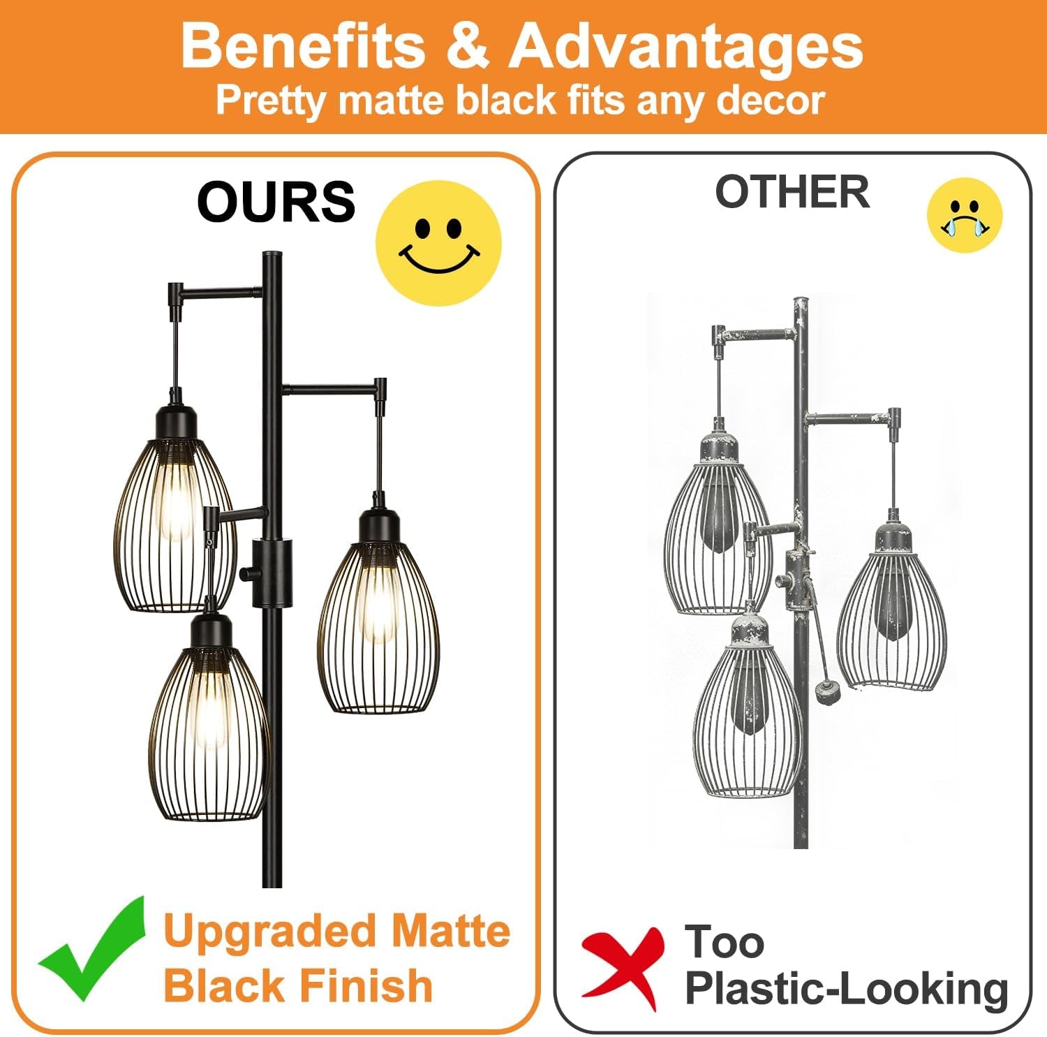 68’’ Dimmable Floor Lamp, 3 X 800LM LED Edison Bulbs Included, Industrial Floor Lamps for Living Room, Rustic Tall Lamps Standing Lamp for Bedrooms Living Room