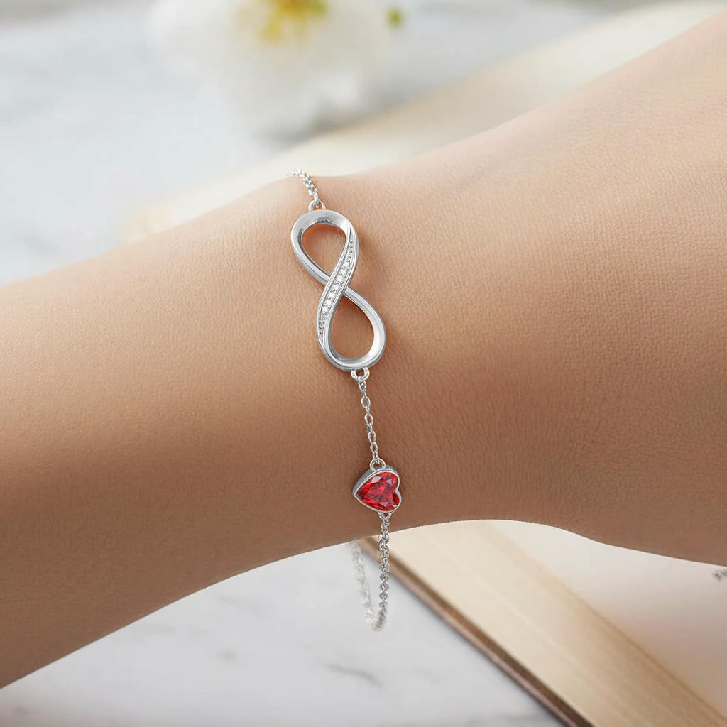 925 Sterling Silver Infinity Birthstone Bracelet Jewelry Gift for Women | Hypoallergenic,Non Tarnish,Heart Cz,Nickel-Free & Lead-Free,Anniversary Christmas Birthday Idea Gifts for Wife Girlfriend Her