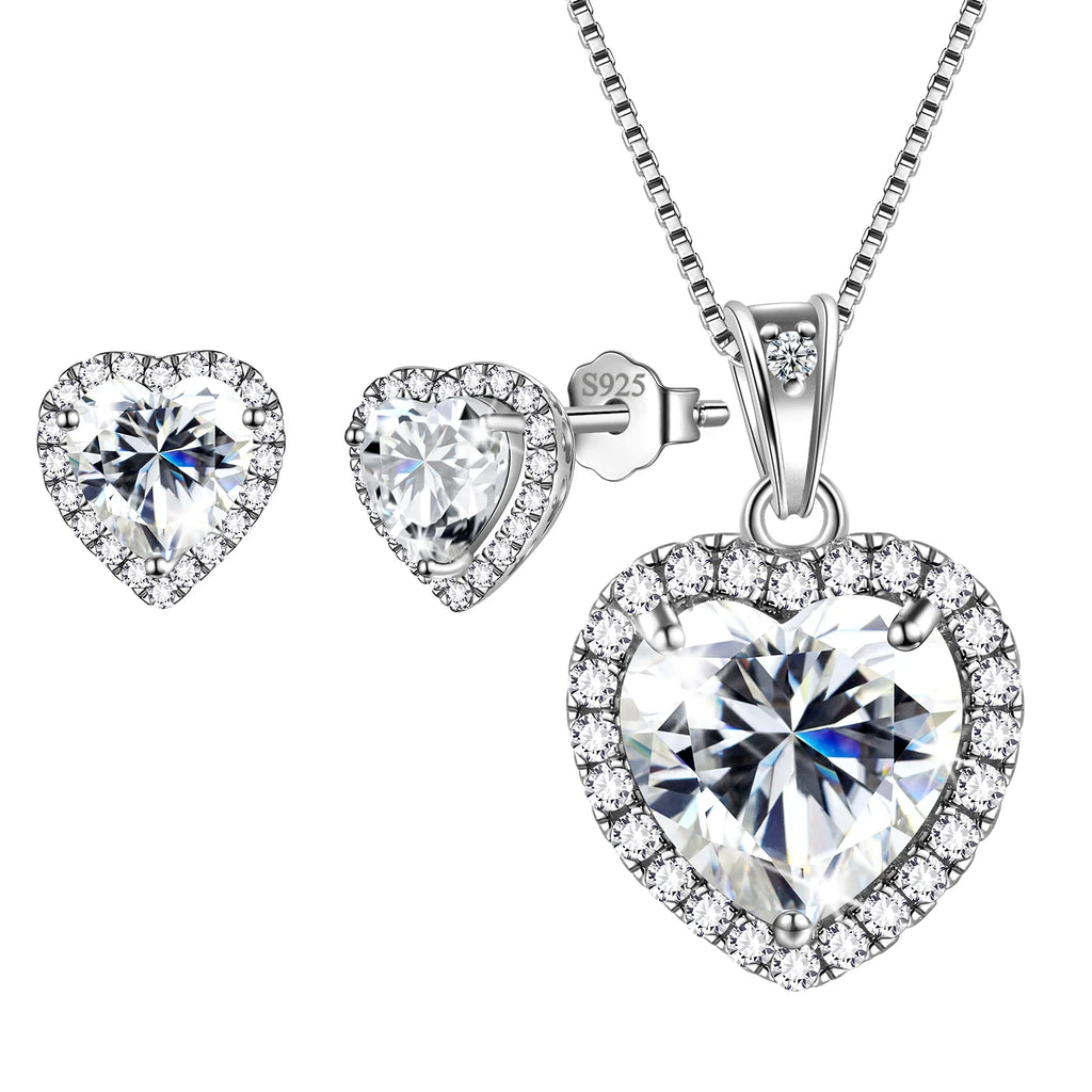 Heart Jewelry Sets Women Diamond April Birthstone Jewelry Set Necklace Earrings 925 Sterling Silver Fine Jewelry Valentines Birthday Mother'S Day Gift for Her