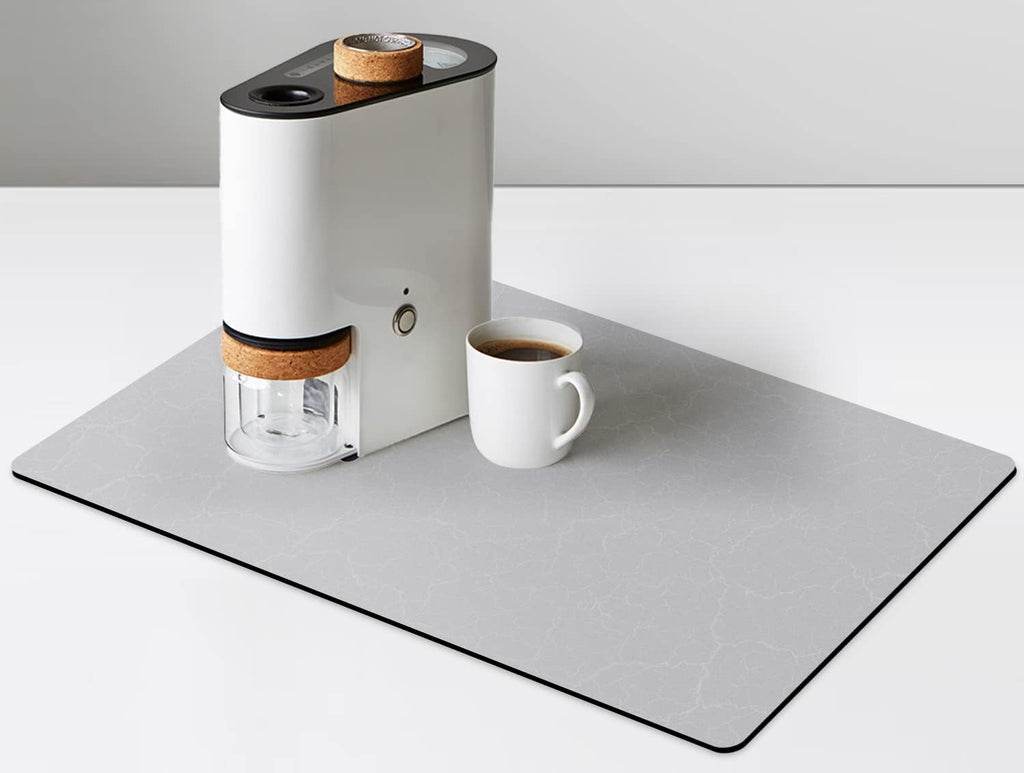 Coffee Maker Mat for Countertops, Coffee Bar Accessories Fit under Coffee Machine Mat, 19"X12" Rubber Backed Coffee Pots, Table Mat under Appliance, Dish Drying Mat, Marble Gray for Kitchen Counter
