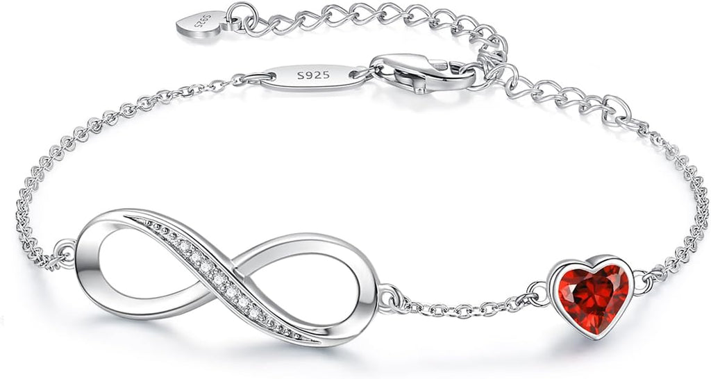 925 Sterling Silver Infinity Birthstone Bracelet Jewelry Gift for Women | Hypoallergenic,Non Tarnish,Heart Cz,Nickel-Free & Lead-Free,Anniversary Christmas Birthday Idea Gifts for Wife Girlfriend Her