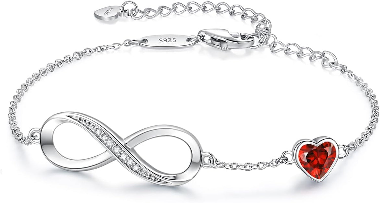 925 Sterling Silver Infinity Birthstone Bracelet Jewelry Gift for Women | Hypoallergenic,Non Tarnish,Heart Cz,Nickel-Free & Lead-Free,Anniversary Christmas Birthday Idea Gifts for Wife Girlfriend Her