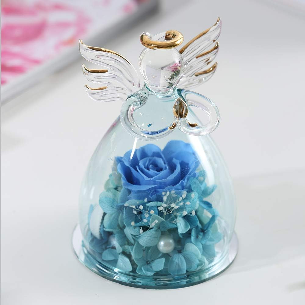 Valentines Day Gifts for Wife Mother Day Rose Gift Birthday Gift for Women Angel Gifts for Her Artificial Flowers in a Glass Dome Angel Gift Idea for Her Forever Rose Anniversary Wedding Gifts