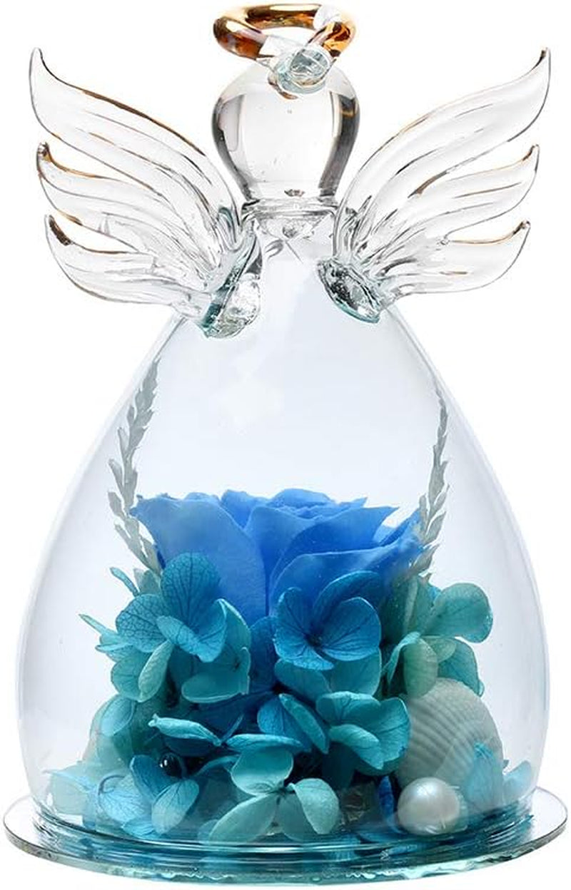 Valentines Day Gifts for Wife Mother Day Rose Gift Birthday Gift for Women Angel Gifts for Her Artificial Flowers in a Glass Dome Angel Gift Idea for Her Forever Rose Anniversary Wedding Gifts