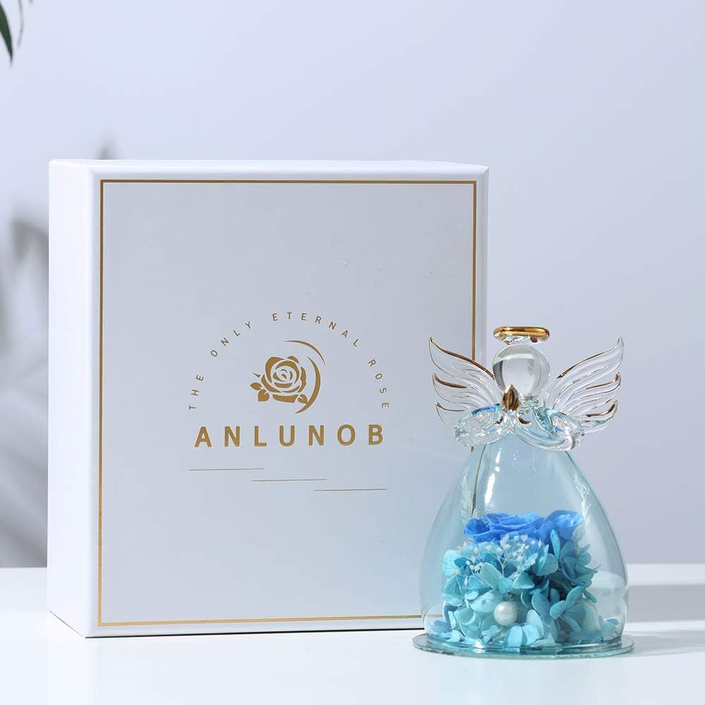 Valentines Day Gifts for Wife Mother Day Rose Gift Birthday Gift for Women Angel Gifts for Her Artificial Flowers in a Glass Dome Angel Gift Idea for Her Forever Rose Anniversary Wedding Gifts
